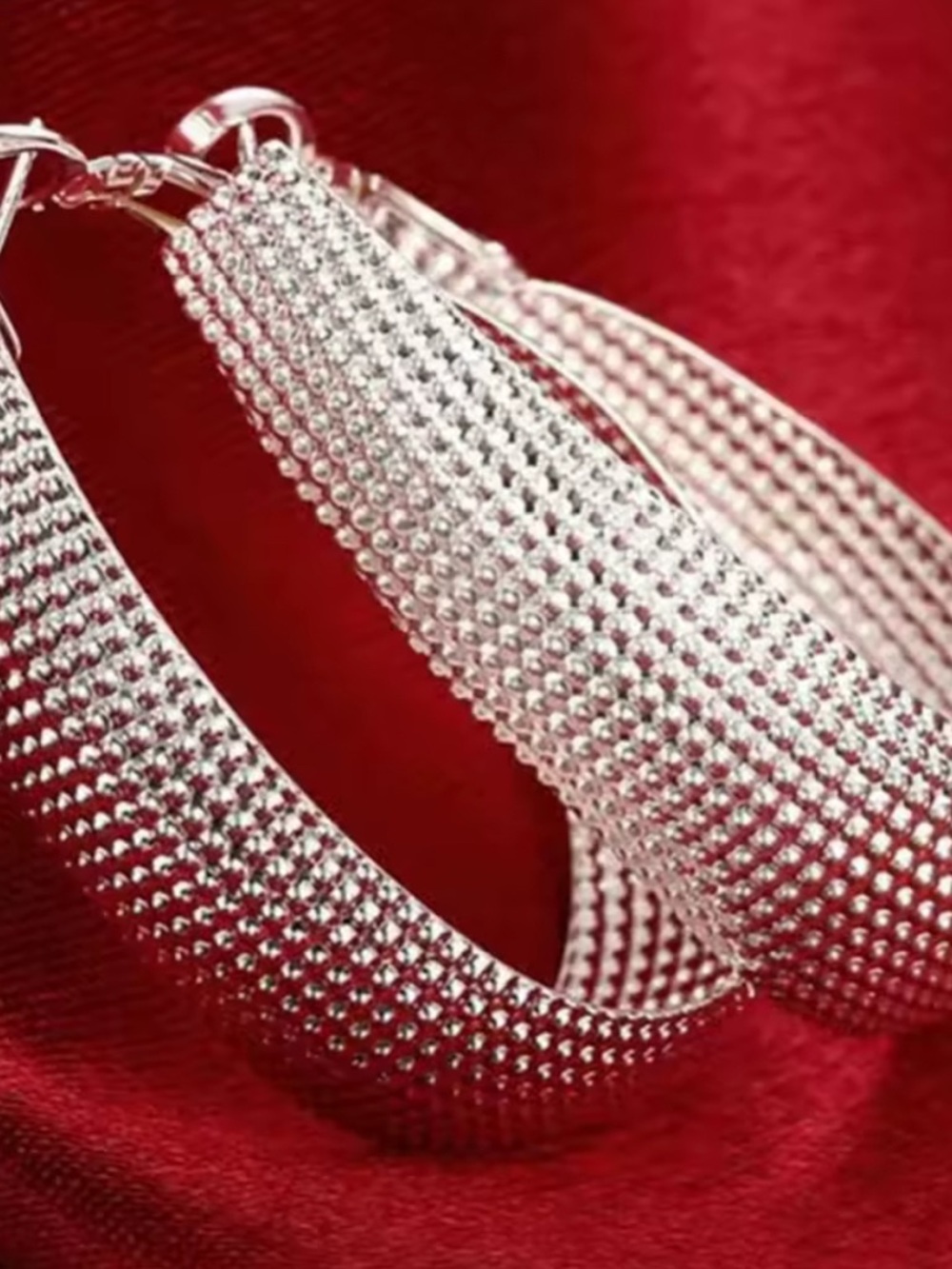 925 Sterling Silver Textured Large Hoop Earrings - Women Jewelry NEW